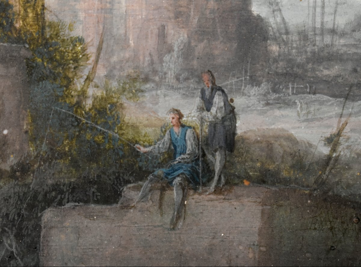 Tableau Gouache Caprices Architecturaux Animés Signé Pierre-antoine Patel ( 1648 - 15 Mars)-photo-4