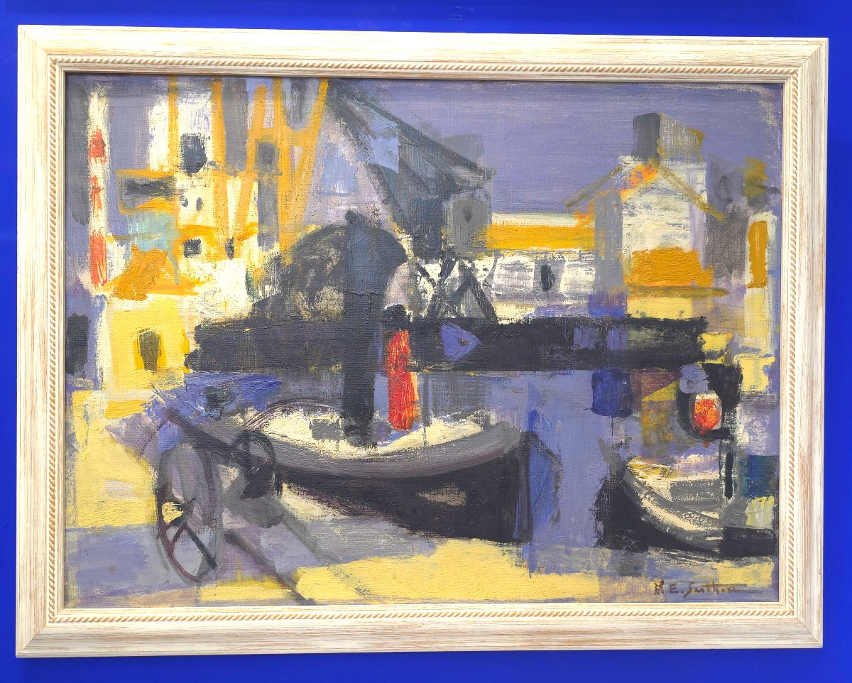 Tableau Huile Port Marin Bretagne Signé Maurice élie Sarthou XXème