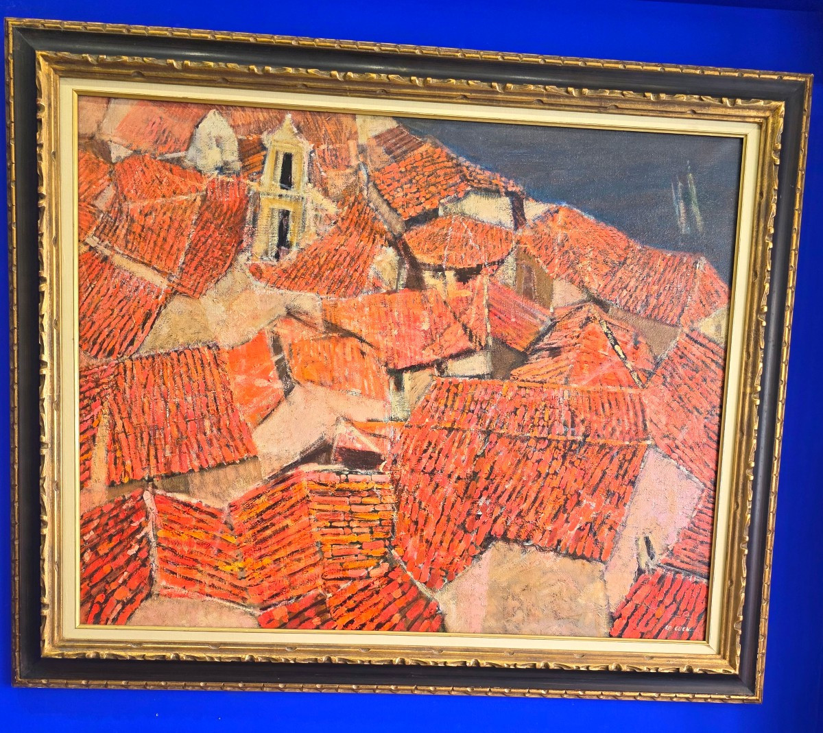 Tableau Vue De Toits Au Bord Du Lac Léman Signé Le Guen