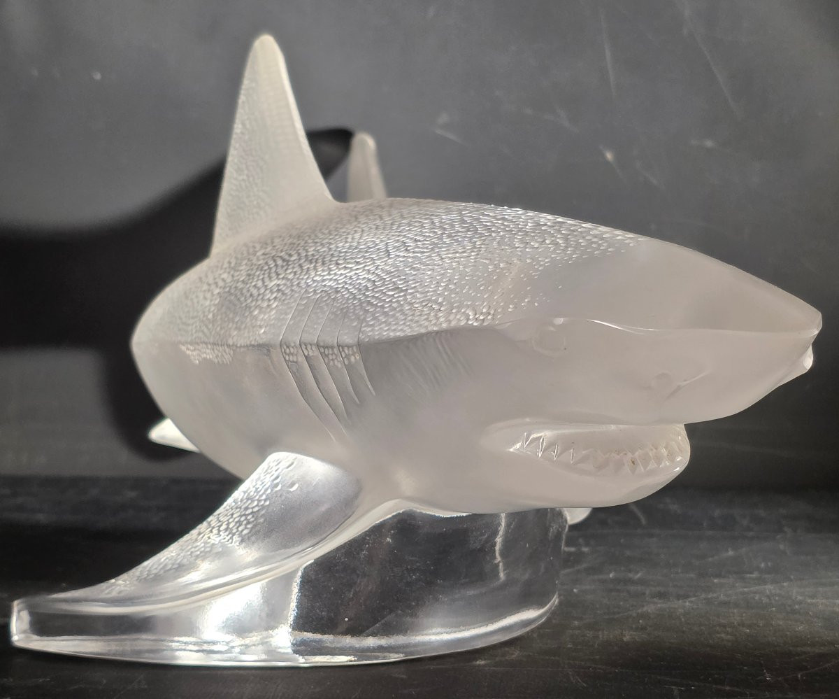 Large Crystal Shark Signed Lalique France-photo-2