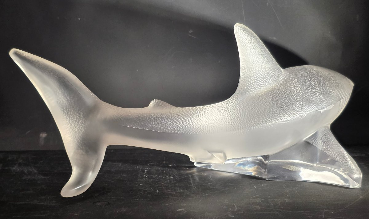 Large Crystal Shark Signed Lalique France-photo-1