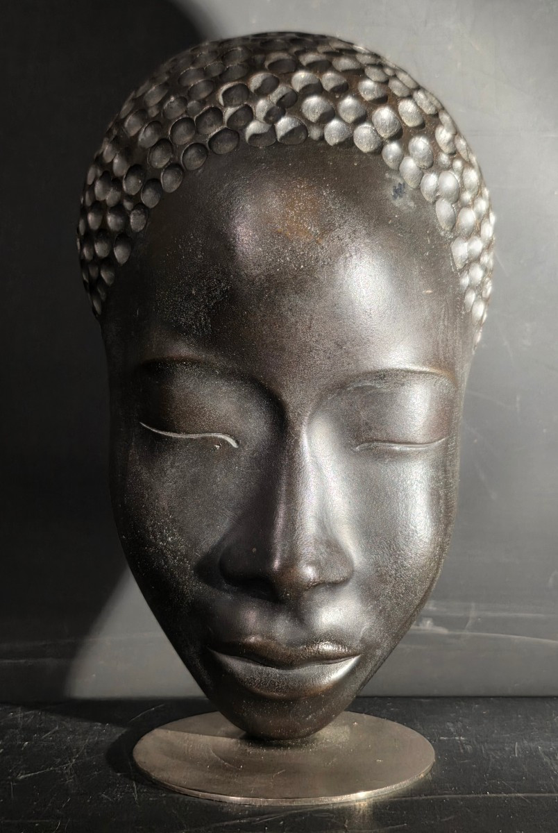 Sculpture  bronze masque africain signé Karl HAGENAUER(1898-1956) 