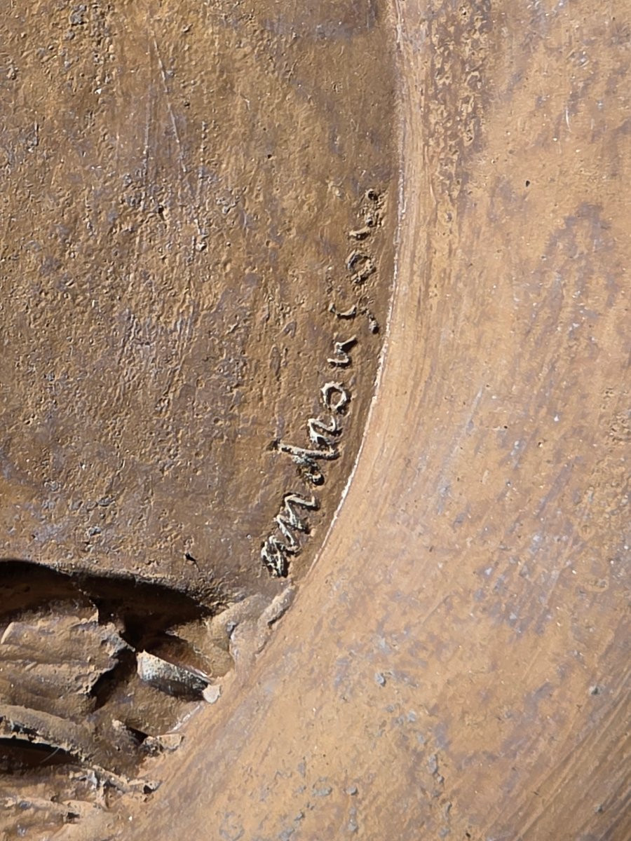 Plat en terre cuite représentant le Lion de Némée signé Vadim Androusov XXème-photo-4