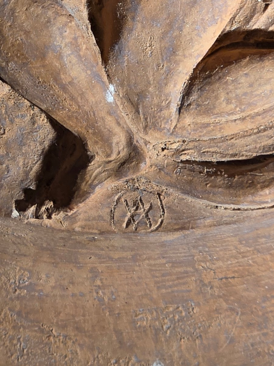 Plat en terre cuite représentant le Lion de Némée signé Vadim Androusov XXème-photo-1