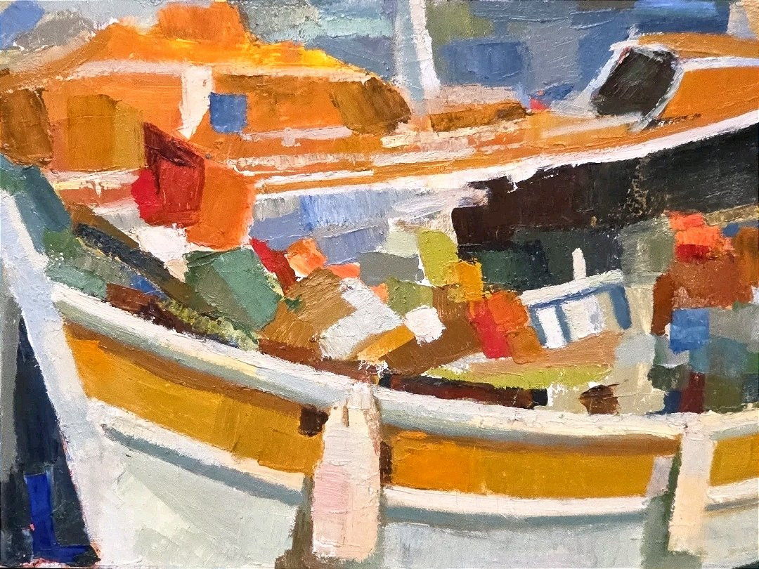 Oil Painting Seaside Boats Cubism Signed Jan Jacob Kate III (1914-1996)-photo-1