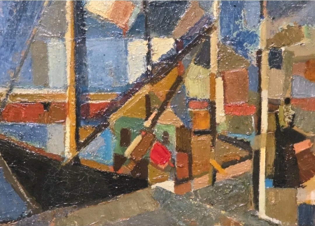 Tableau huile Bord de mer Cubisme atelier Jan Jacob KATE III (1914-1996)-photo-3