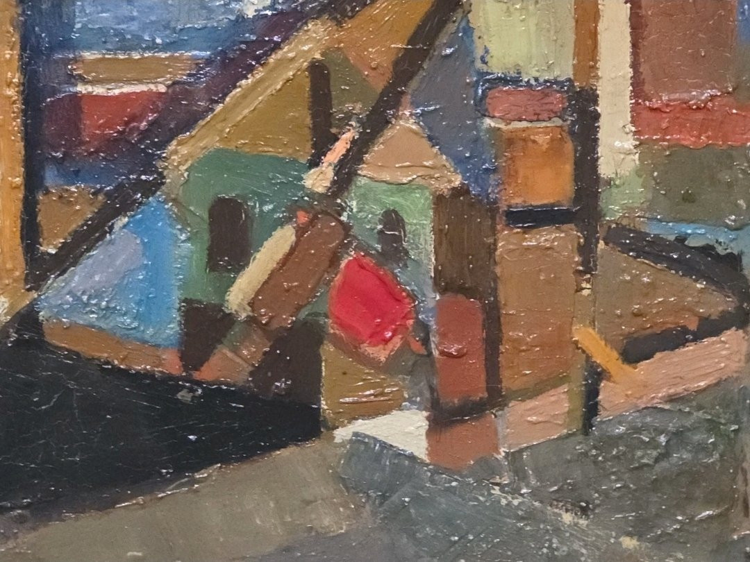 Tableau huile Bord de mer Cubisme atelier Jan Jacob KATE III (1914-1996)-photo-4