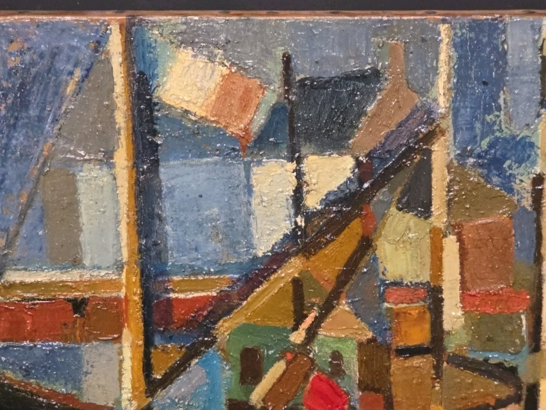 Tableau huile Bord de mer Cubisme atelier Jan Jacob KATE III (1914-1996)-photo-2