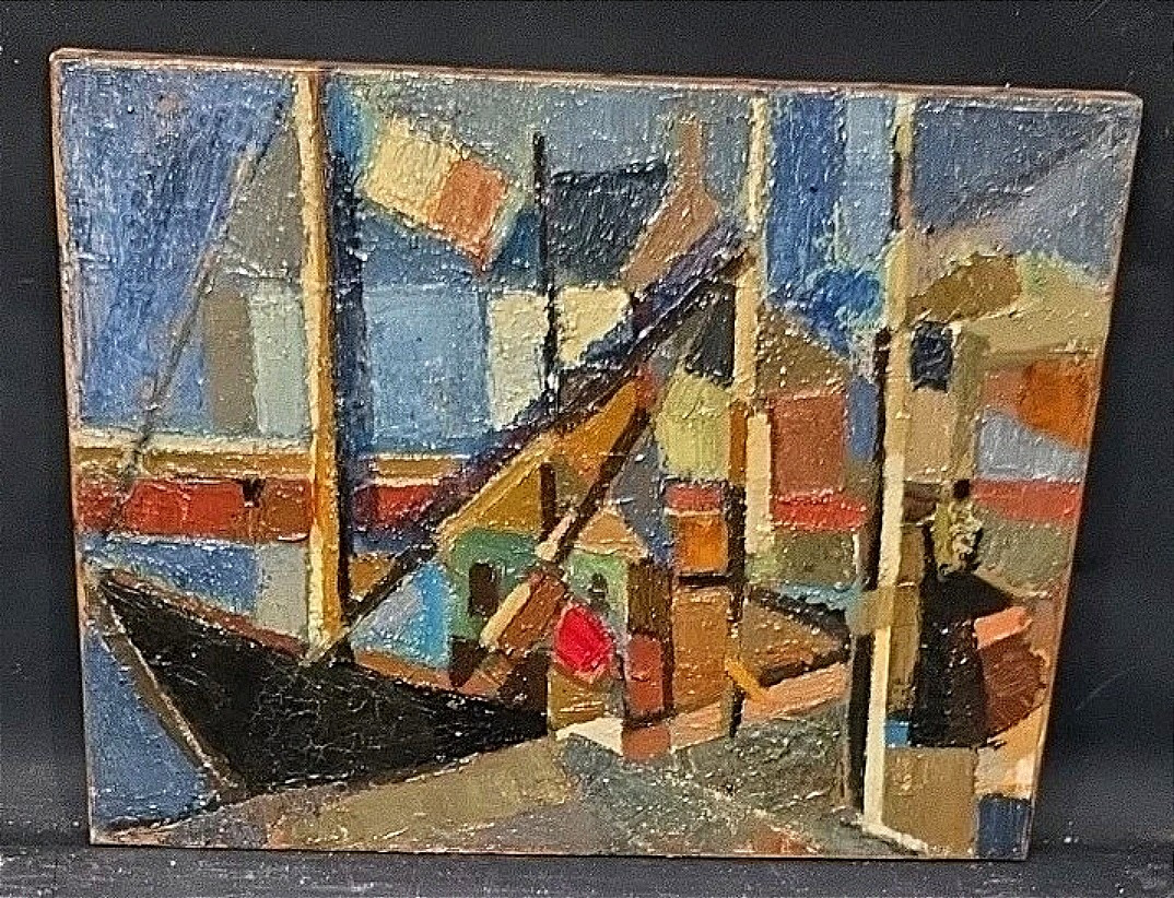 Tableau huile Bord de mer Cubisme atelier Jan Jacob KATE III (1914-1996)
