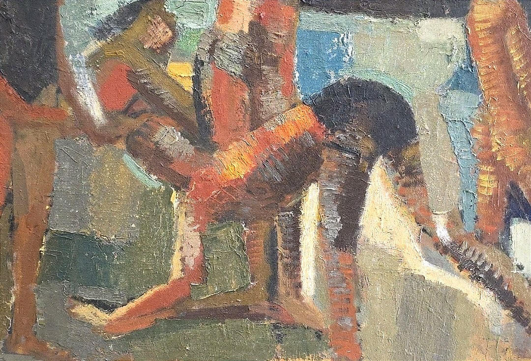 Tableau huile Baigeurs sur la plage Atelier Jan Jacob KATE III (1914-1996)-photo-1