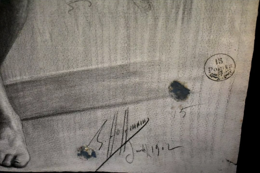 Dessin ancien crayon Homme Nu Académique signé Gaston Hoffmann XIXème-photo-3