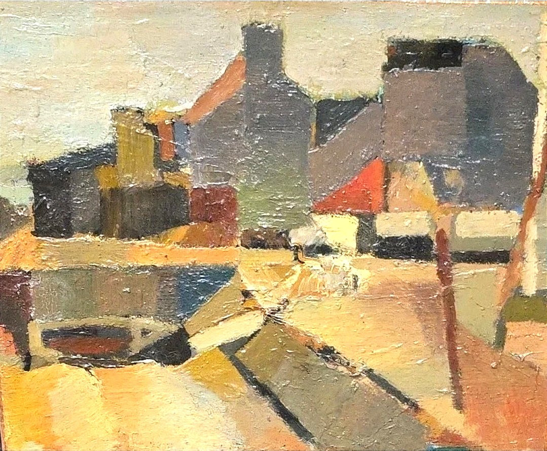 Tableau huile Village Breton Cubisme atelier Jan Jacob KATE III (1914-1996)-photo-3