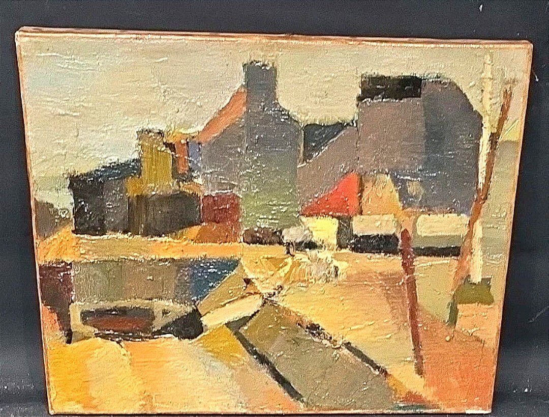 Tableau huile Village Breton Cubisme atelier Jan Jacob KATE III (1914-1996)