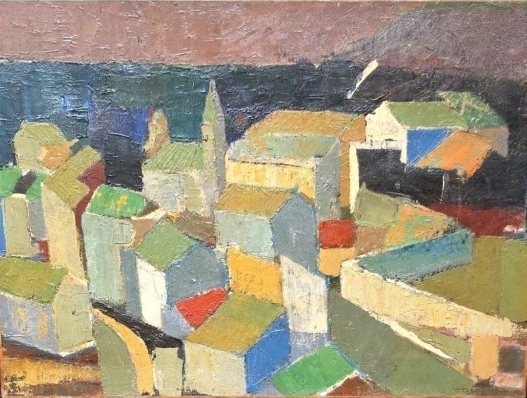 Oil Painting Village Cubism Workshop Jan Jacob Kate III (1914-1996)-photo-2