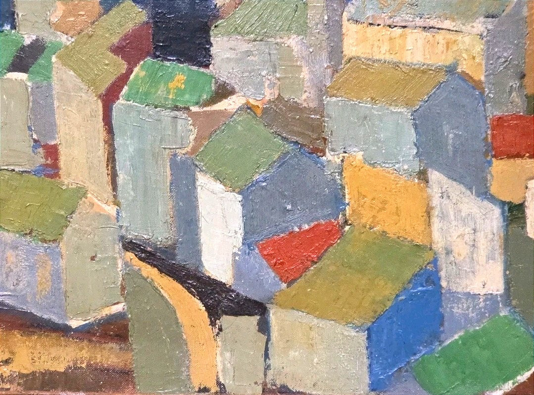 Oil Painting Village Cubism Workshop Jan Jacob Kate III (1914-1996)-photo-4
