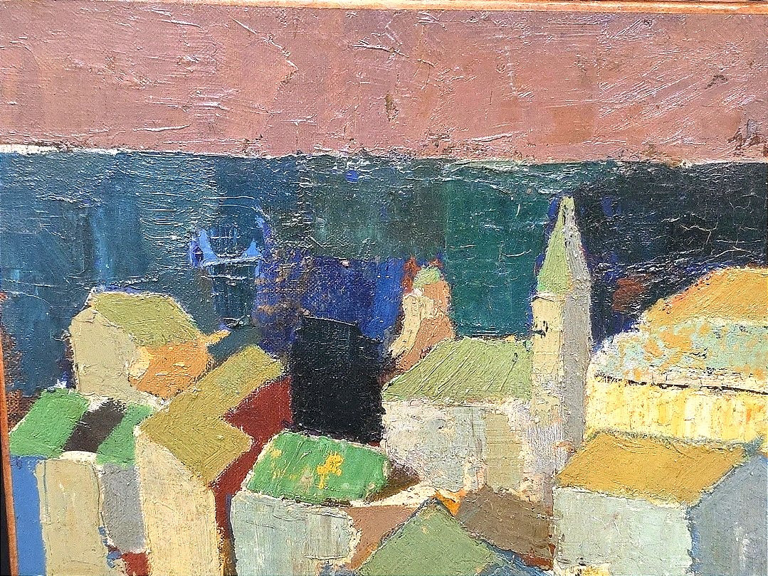 Oil Painting Village Cubism Workshop Jan Jacob Kate III (1914-1996)-photo-2