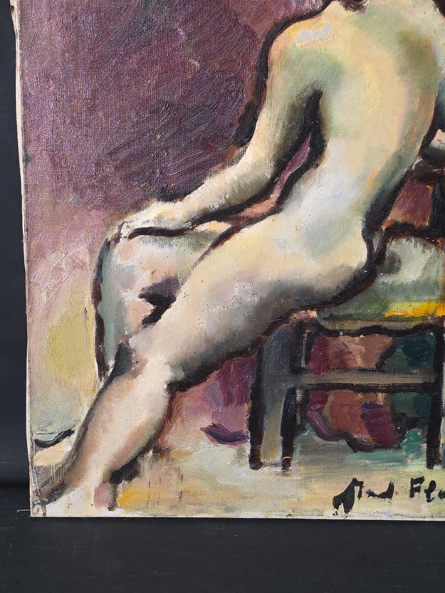 « nu Féminin » Tableau Huile Sur Toile-photo-3