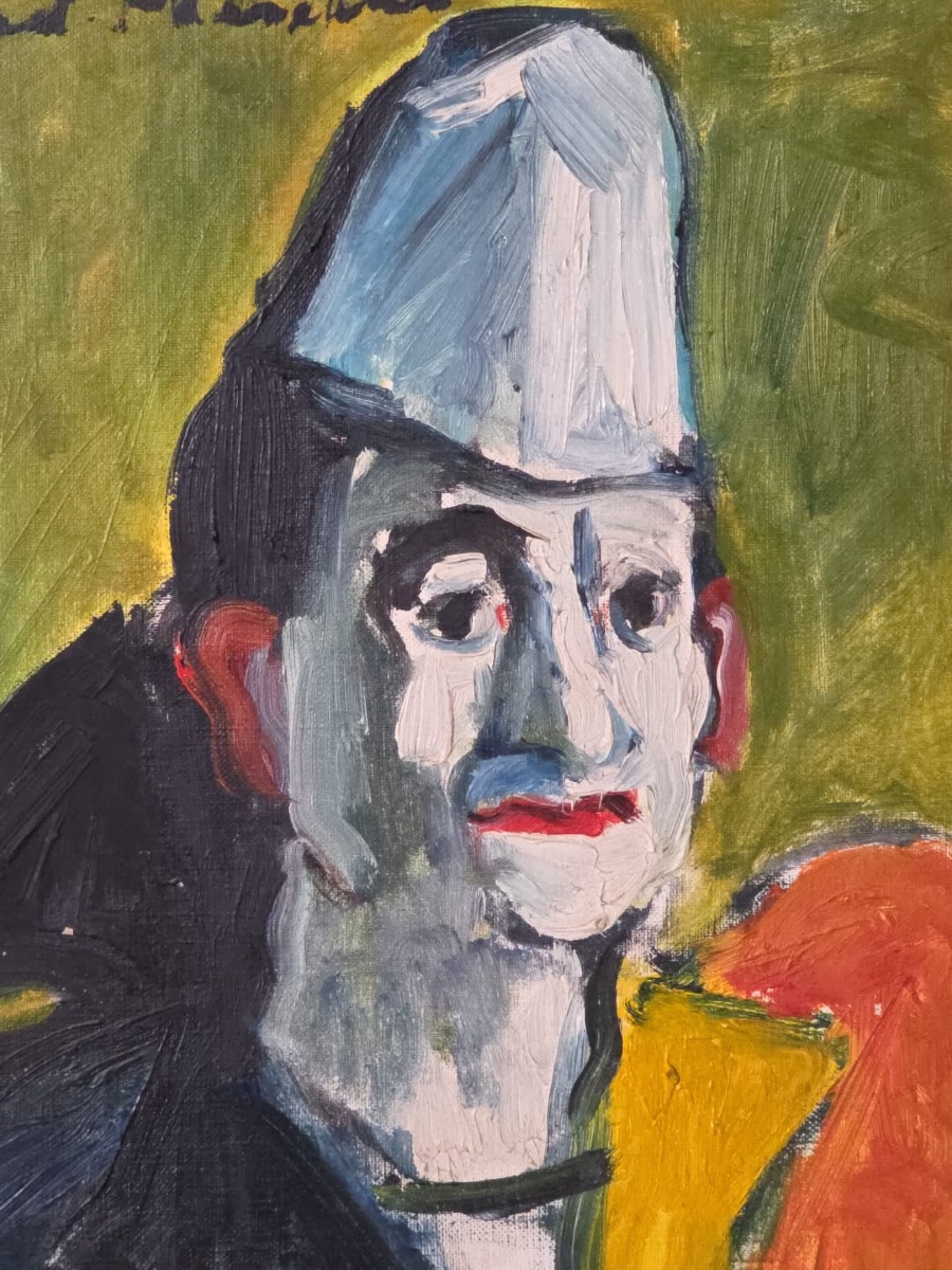 Tableau huile, portrait de clown de cirque signé :Madeleine FLESCHNER-photo-3