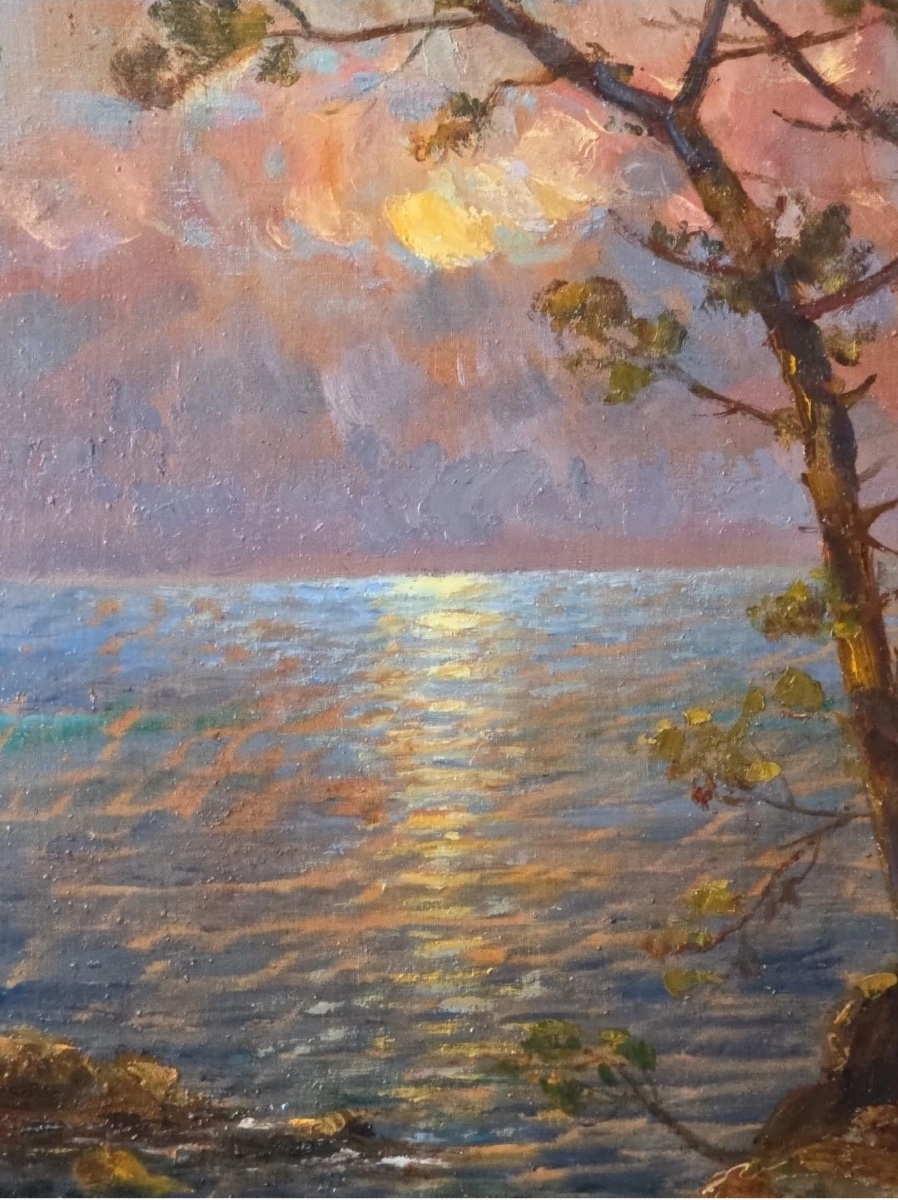 Tableau huile Marine bord de mer signé Dieudonné JACOBS(1887-1967)-photo-4