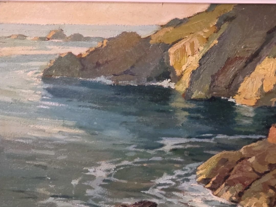 Tableau huile Marine Corse bord de mer signé HENRI PERROT ( 1896-1976)-photo-3