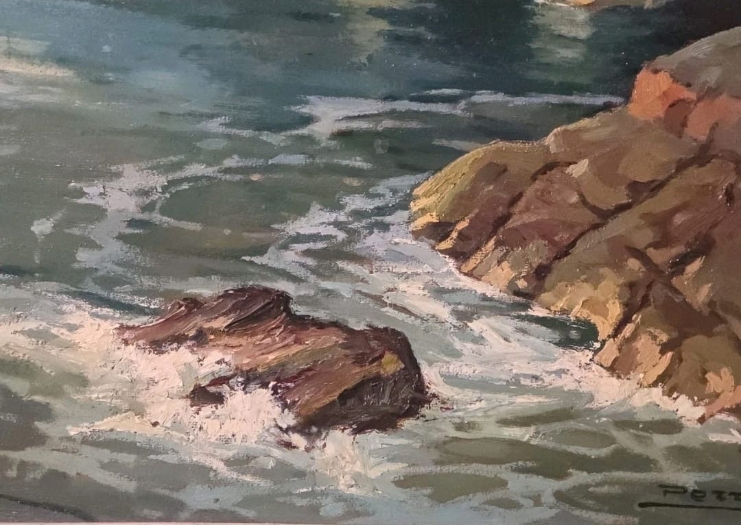 Tableau huile Marine Corse bord de mer signé HENRI PERROT ( 1896-1976)-photo-5