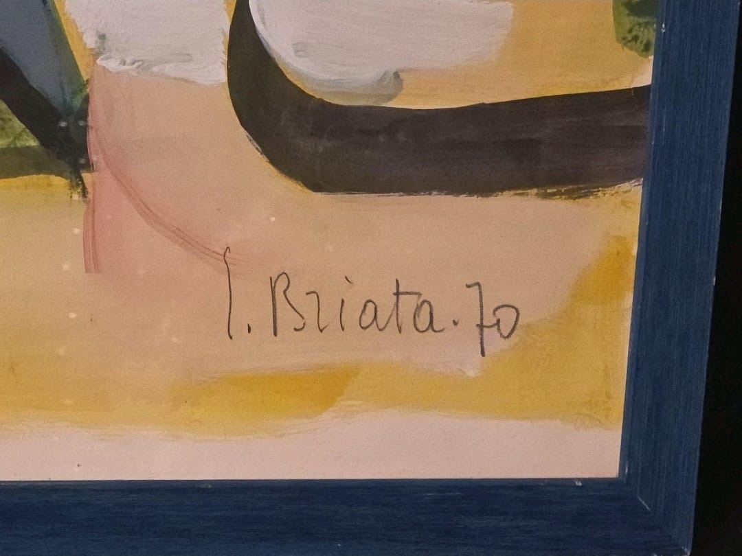 Tableau Marine bord de mer bateaux signé Georges BRIATA (1933-2019)-photo-3