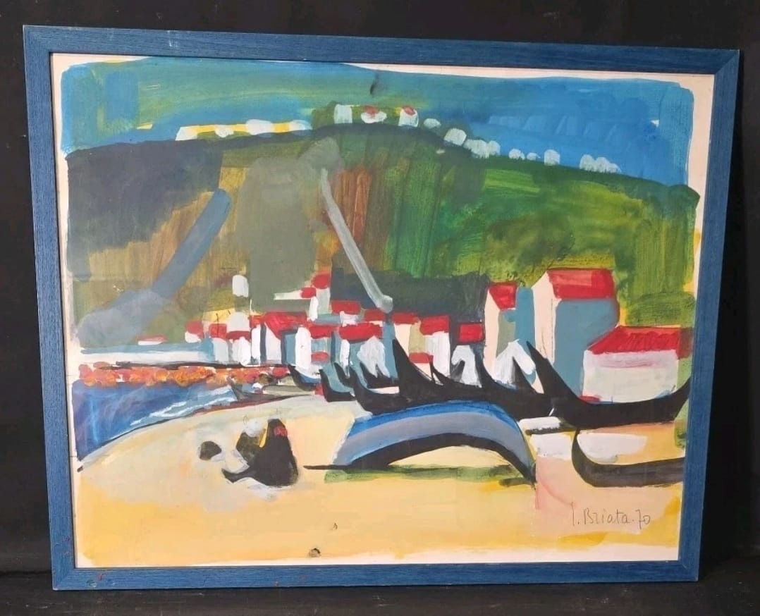 Tableau Marine bord de mer bateaux signé Georges BRIATA (1933-2019)