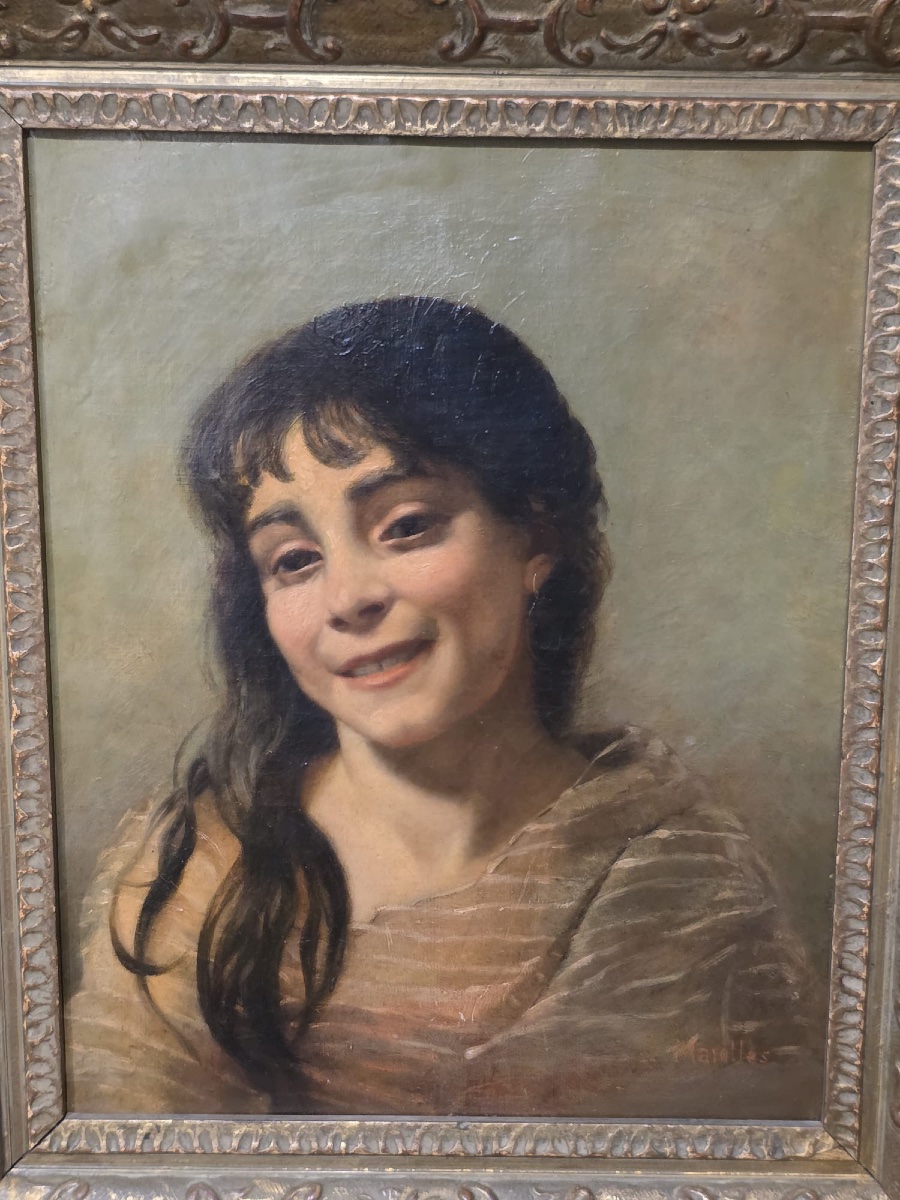 Antique Oil Painting Portrait Of An Orientalist Girl Signed In The 19th Century-photo-2