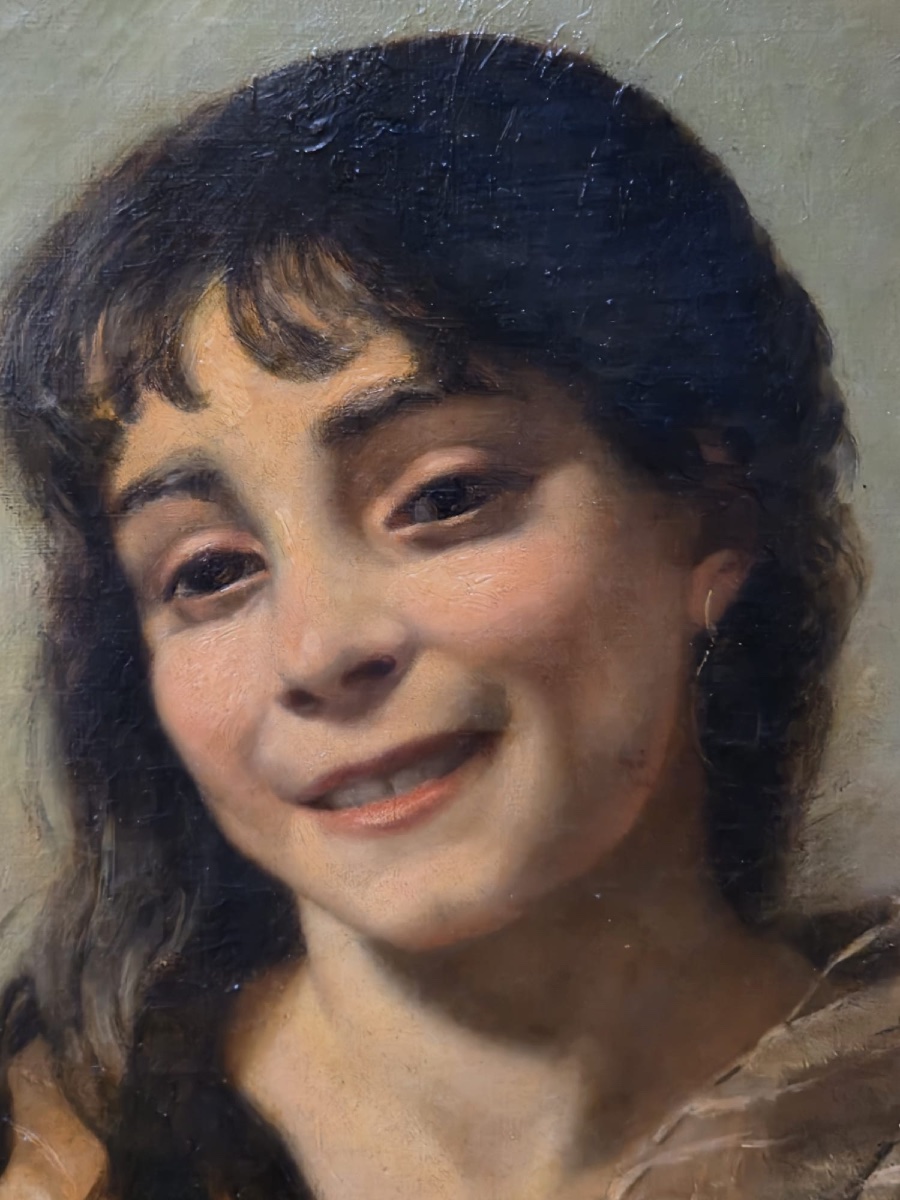 Antique Oil Painting Portrait Of An Orientalist Girl Signed In The 19th Century-photo-4