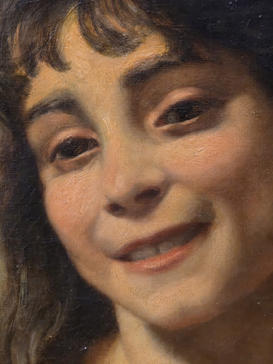 Antique Oil Painting Portrait Of An Orientalist Girl Signed In The 19th Century-photo-1