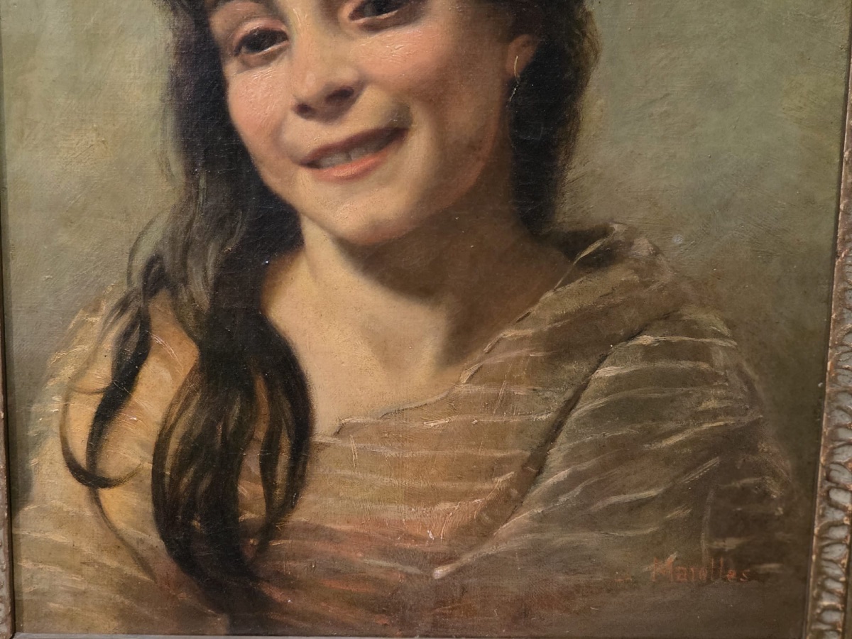 Antique Oil Painting Portrait Of An Orientalist Girl Signed In The 19th Century-photo-3