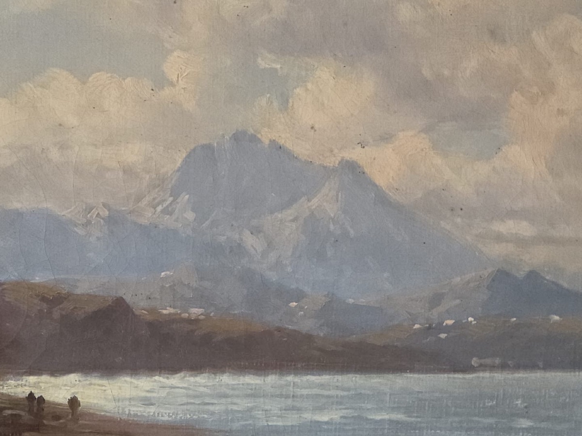 Tableau huile Côte Basque paysage marin animé signé Emile Godchaux (1860-1938)-photo-3