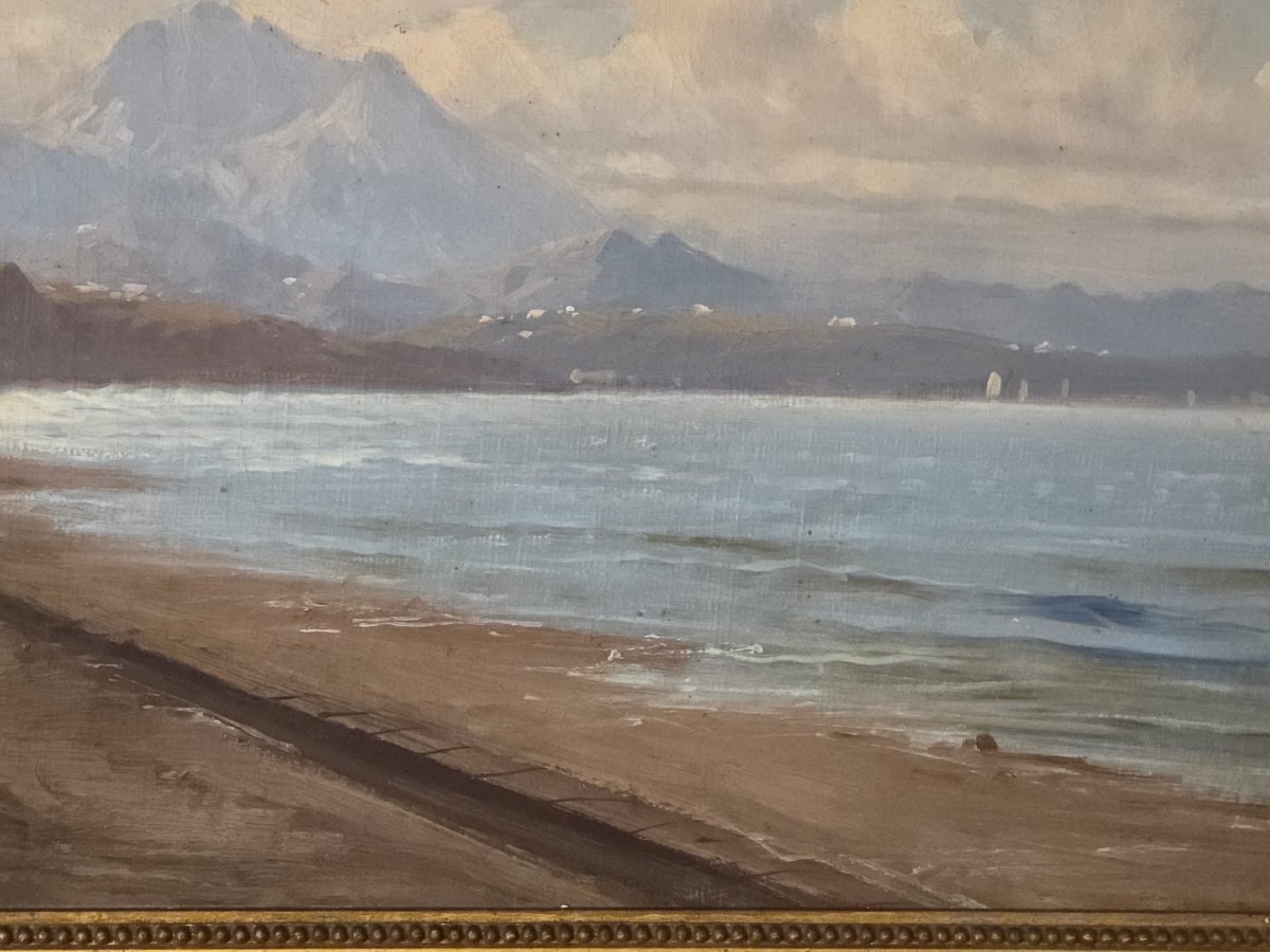 Tableau huile Côte Basque paysage marin animé signé Emile Godchaux (1860-1938)-photo-4