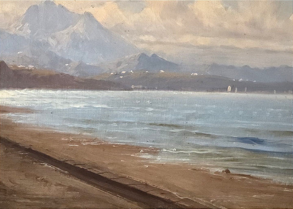 Tableau huile Côte Basque paysage marin animé signé Emile Godchaux (1860-1938)-photo-4