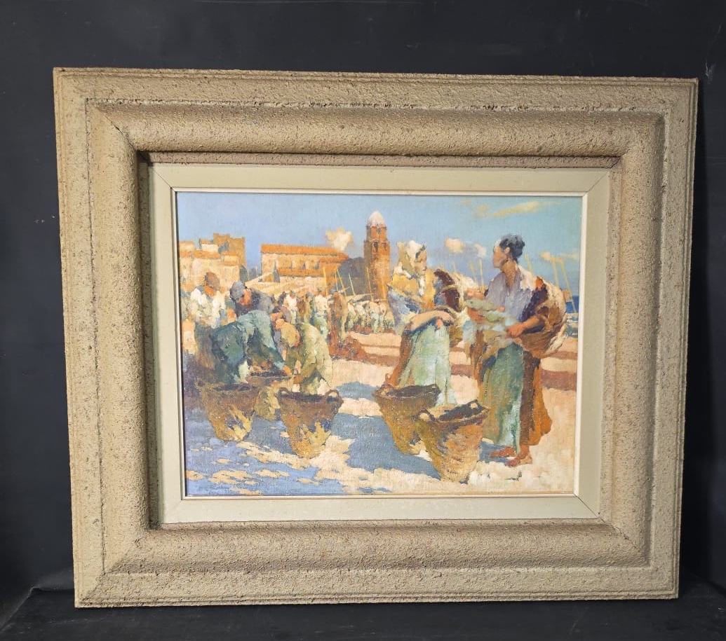 Tableau huile paysage vue de Collioure animée Loui-Raoul GUIRAUD(1888-1976)