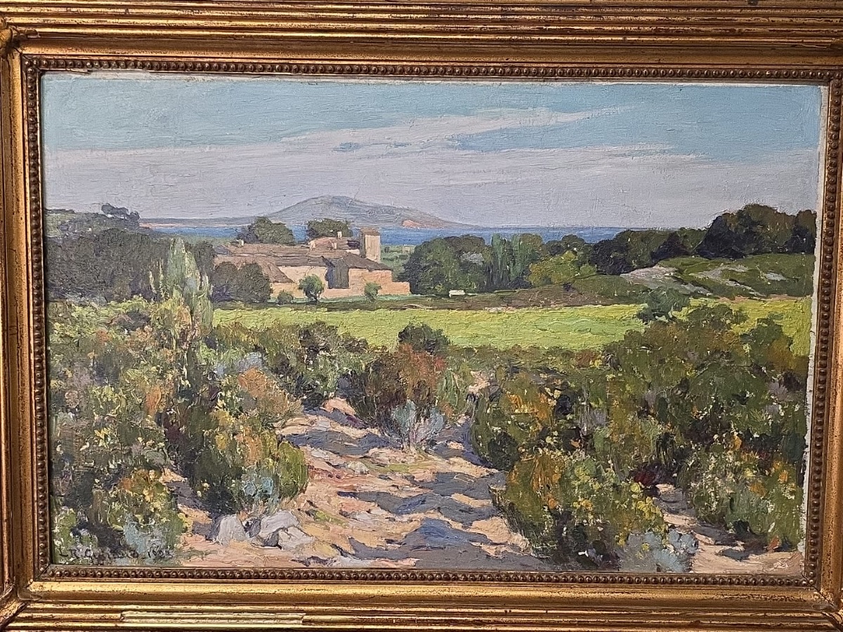 Tableau huile paysage marin Provence Aloès signé Louis Raoul GUIRAUD (1888-1976)-photo-2