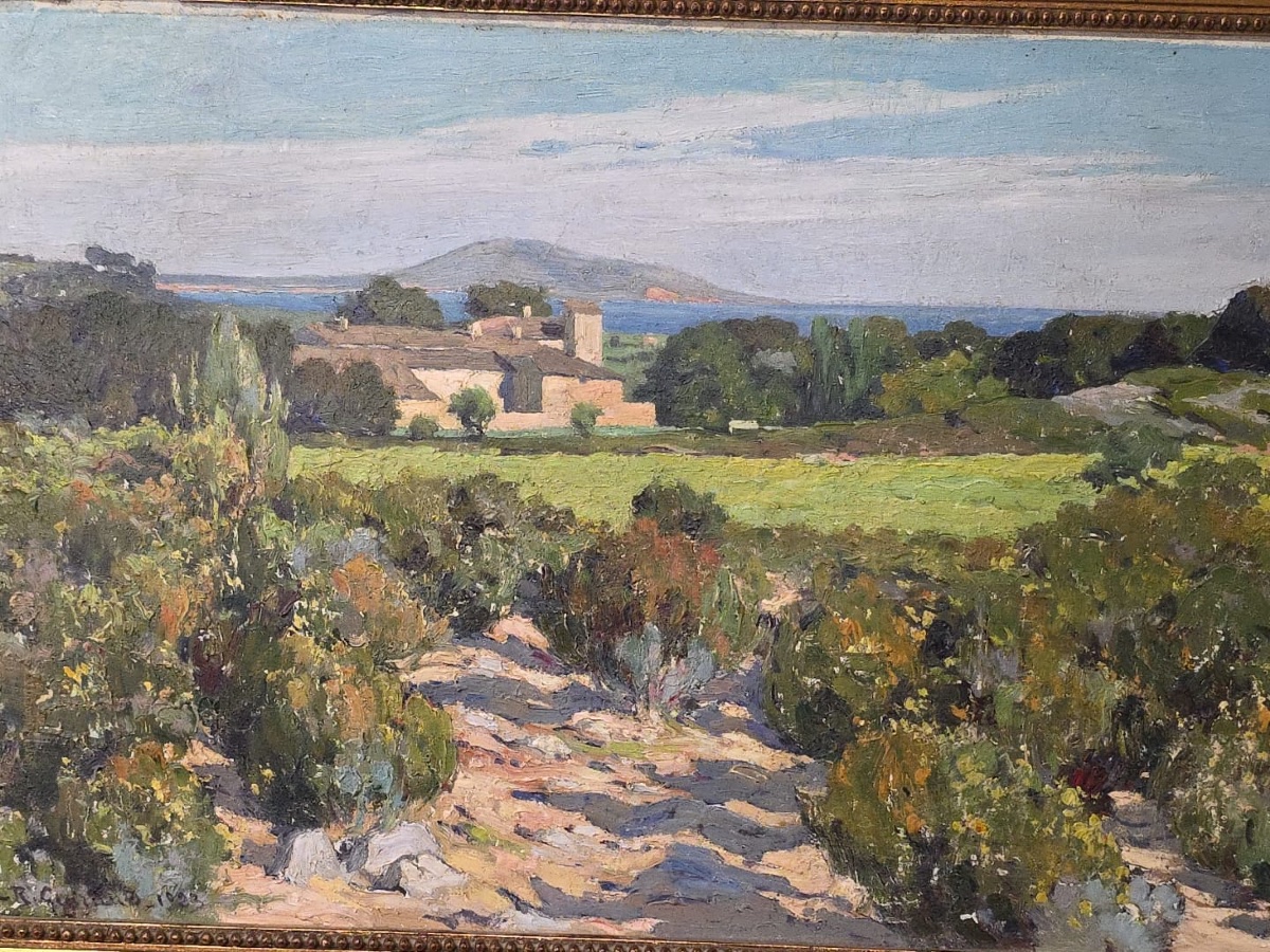 Tableau huile paysage marin Provence Aloès signé Louis Raoul GUIRAUD (1888-1976)-photo-3