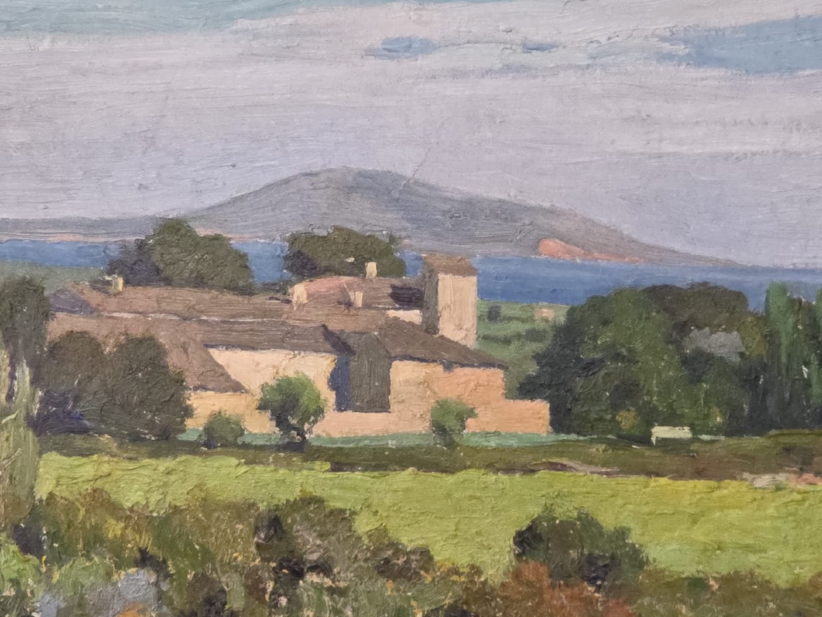 Tableau huile paysage marin Provence Aloès signé Louis Raoul GUIRAUD (1888-1976)-photo-1