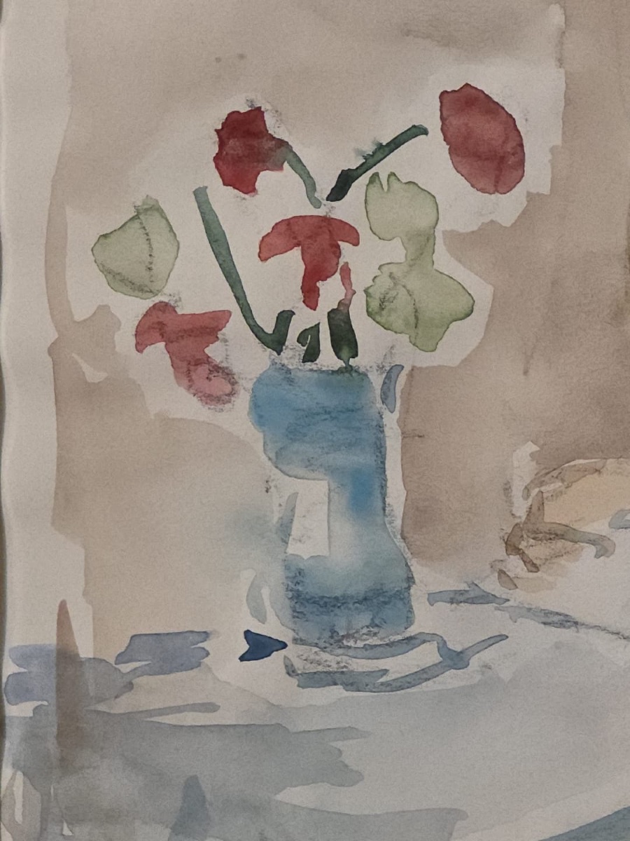 Tableau aquarelle scène de genre femme lecture signé Pierre Cornu (1885-1996)-photo-3