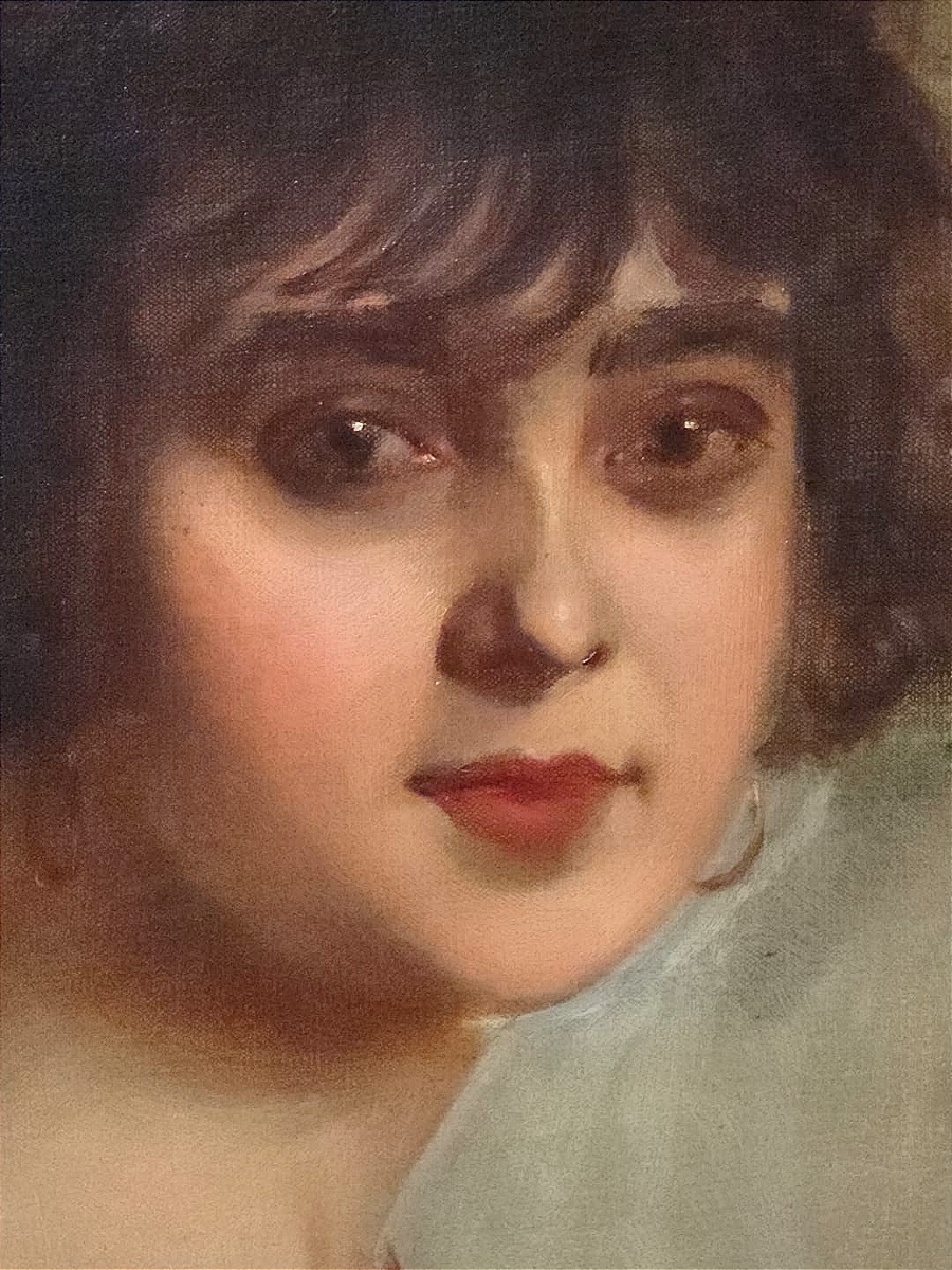 Oil Painting Portrait Of A Lady From The Roaring Twenties Signed Gabriel Herve (1868-?)-photo-4