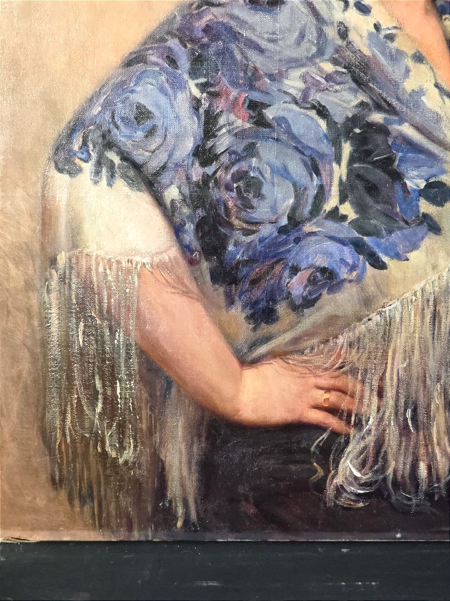 Oil Painting Portrait Of A Japanese Lady In A Shawl Signed Fernand Gaudfroy (1885-1964)-photo-4