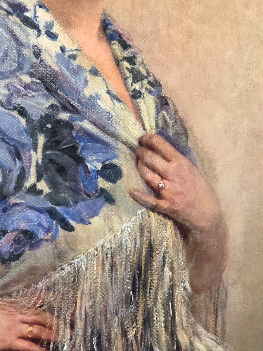 Oil Painting Portrait Of A Japanese Lady In A Shawl Signed Fernand Gaudfroy (1885-1964)-photo-2