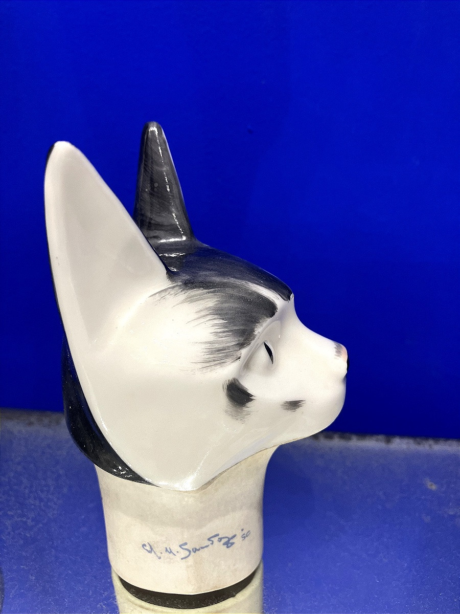 Flacon porcelaine zoomorphe Chat Haviland Édouard Marcel Sandoz(1881-1971). -photo-1