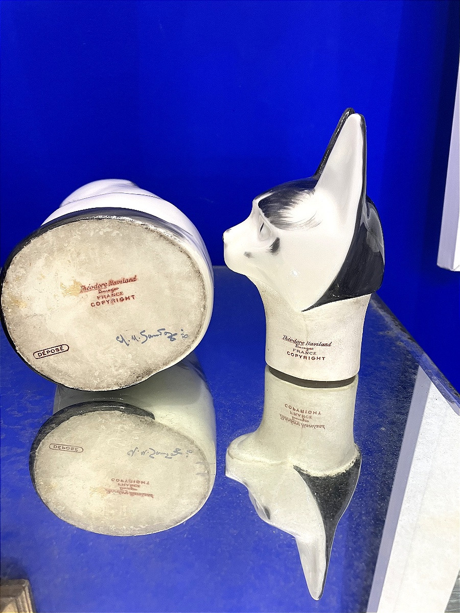 Flacon porcelaine zoomorphe Chat Haviland Édouard Marcel Sandoz(1881-1971). -photo-5