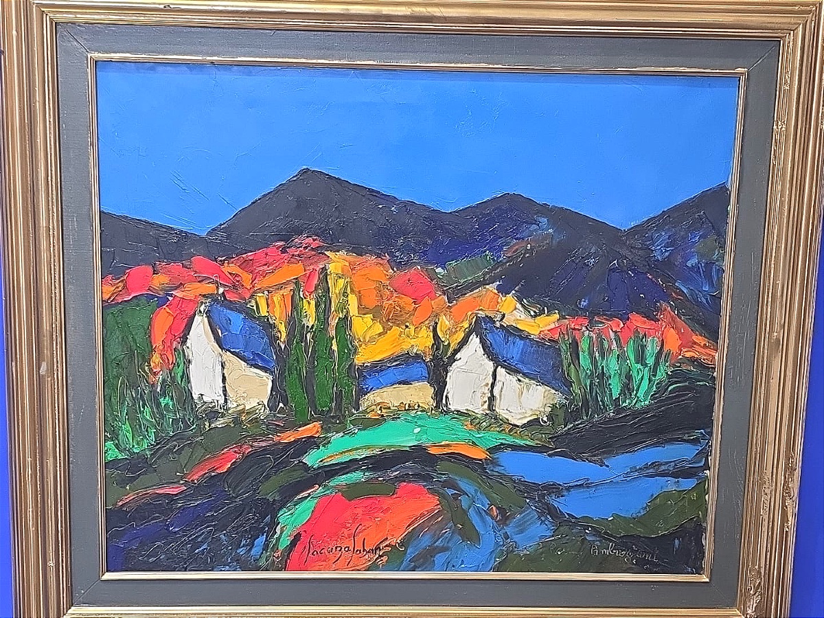Oil Painting, Provençal Landscape, Signed Cubist, 20th Century-photo-2
