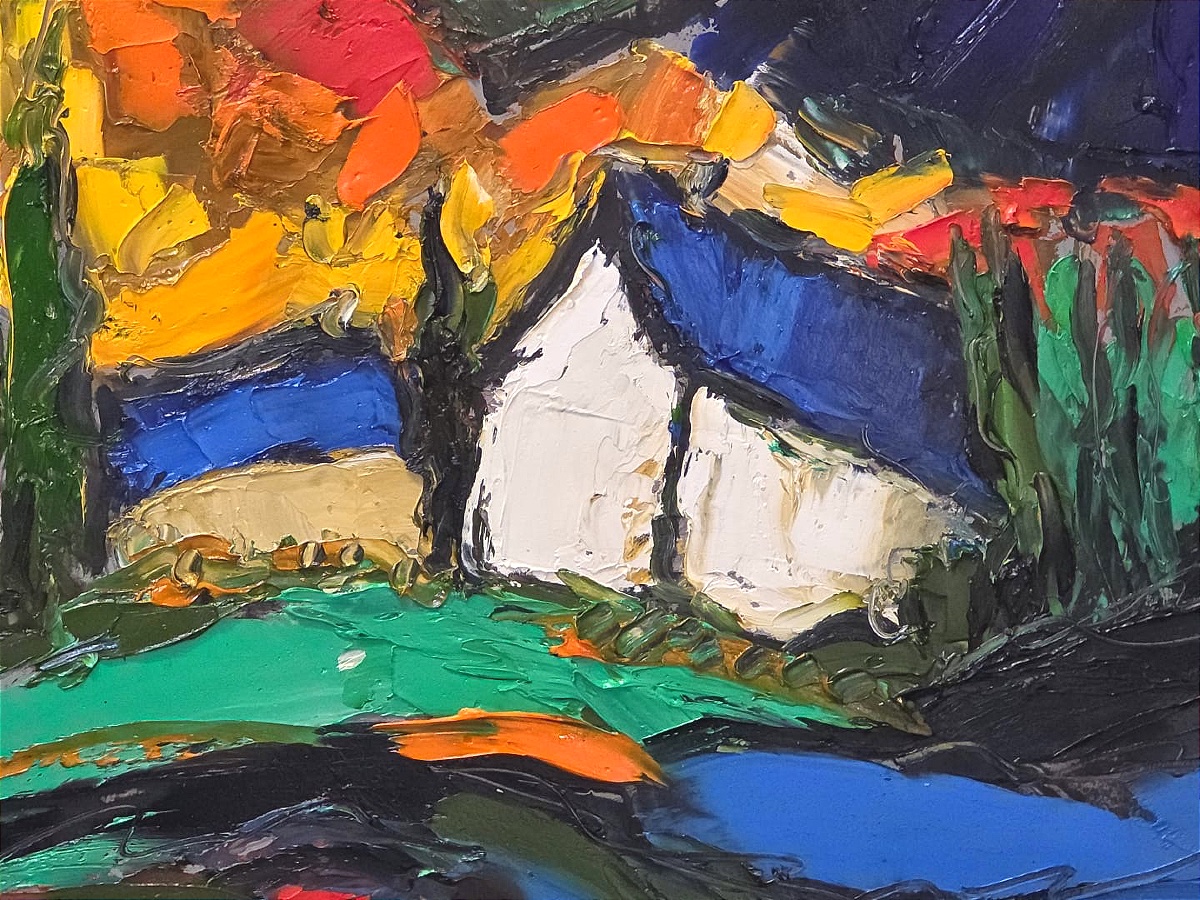 Oil Painting, Provençal Landscape, Signed Cubist, 20th Century-photo-1