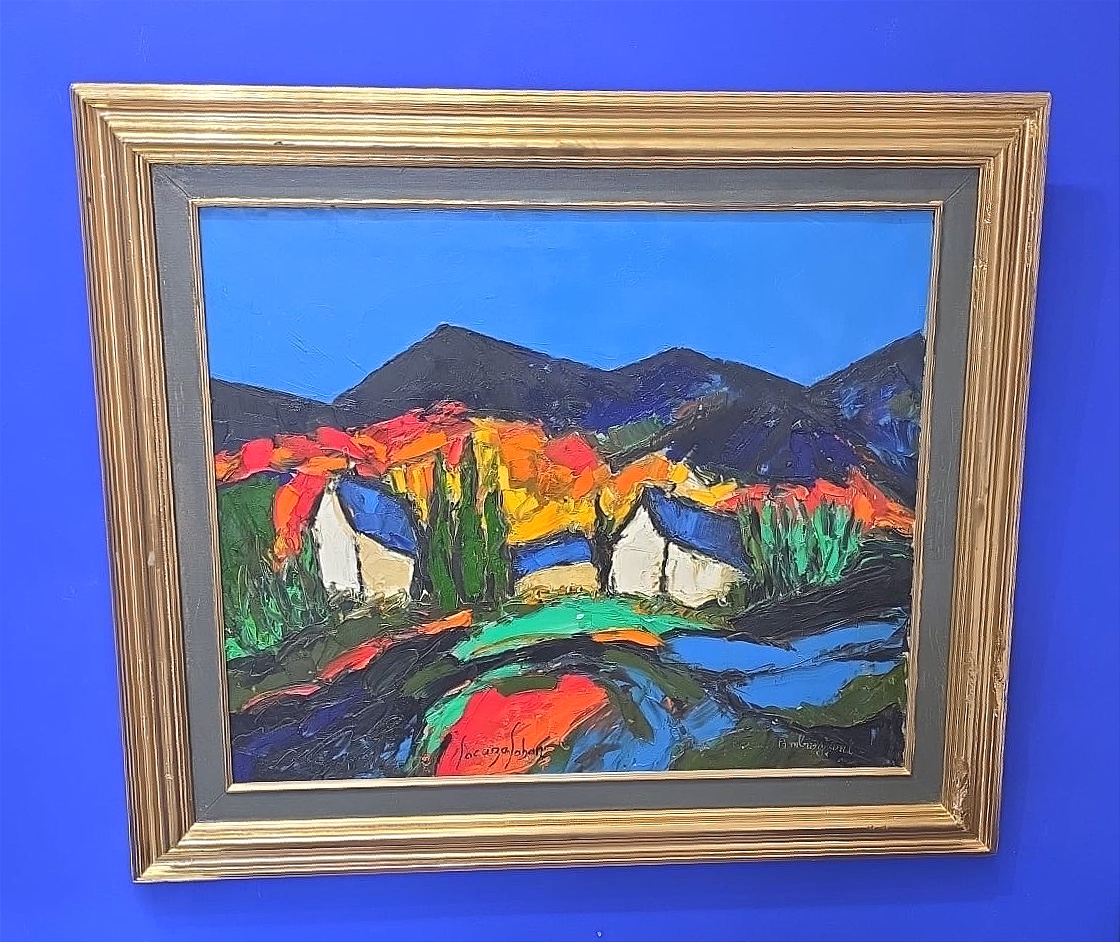 Oil Painting, Provençal Landscape, Signed Cubist, 20th Century