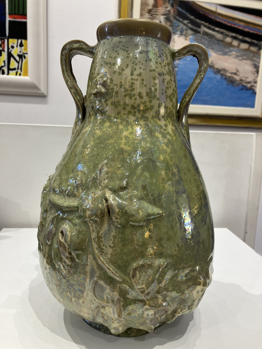 Vase By Charles Catteau, Ceramist For Royal Boch, Art Deco Period-photo-2