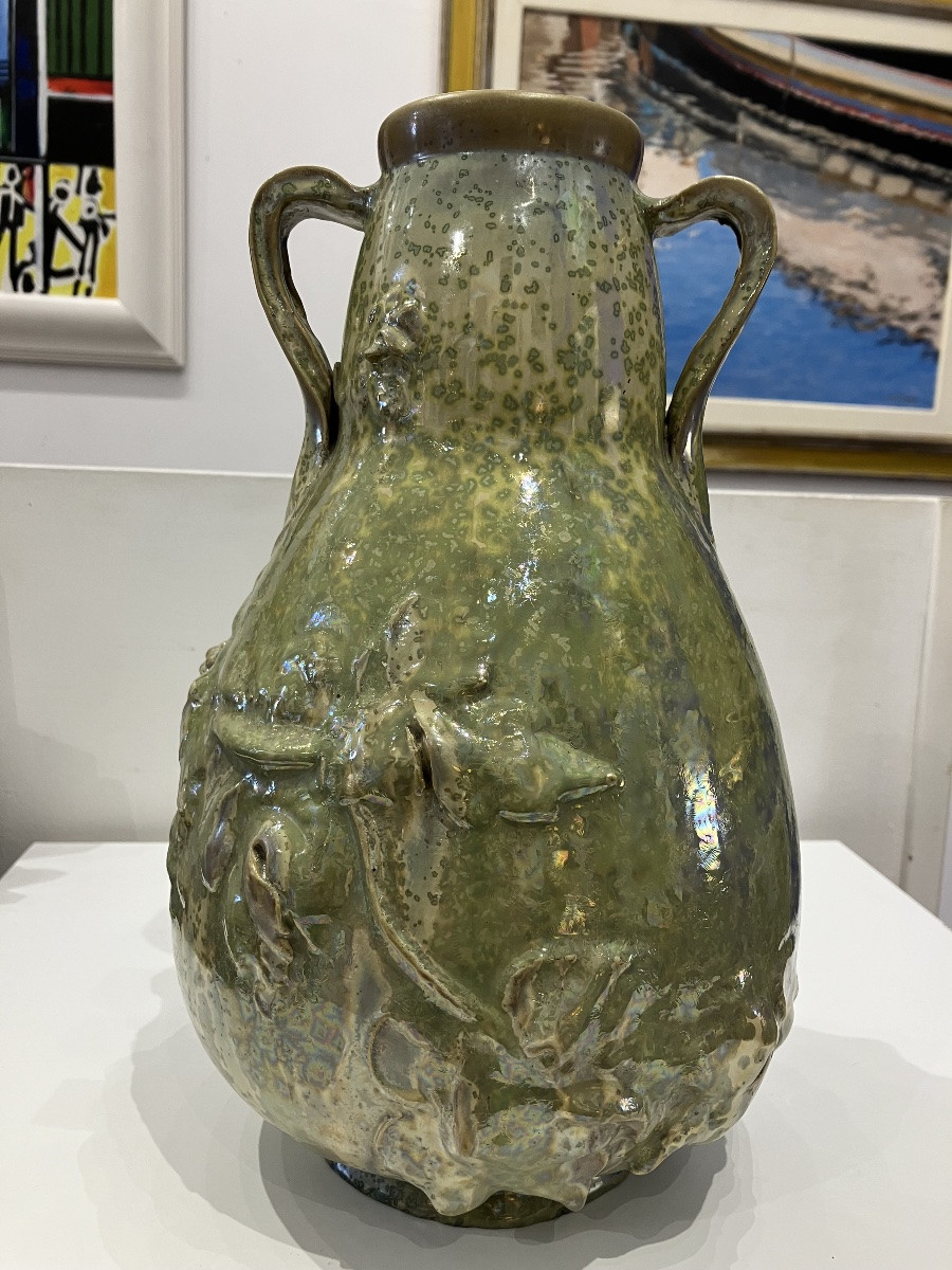 Vase By Charles Catteau, Ceramist For Royal Boch, Art Deco Period-photo-2