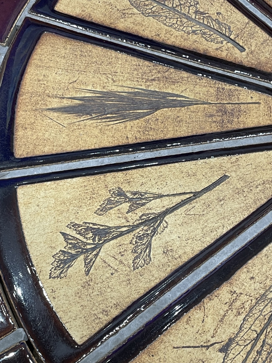 Roger CAPRON ( 1922 - 2006) Table basse Herbarium en céramique émaillée et bois -photo-4